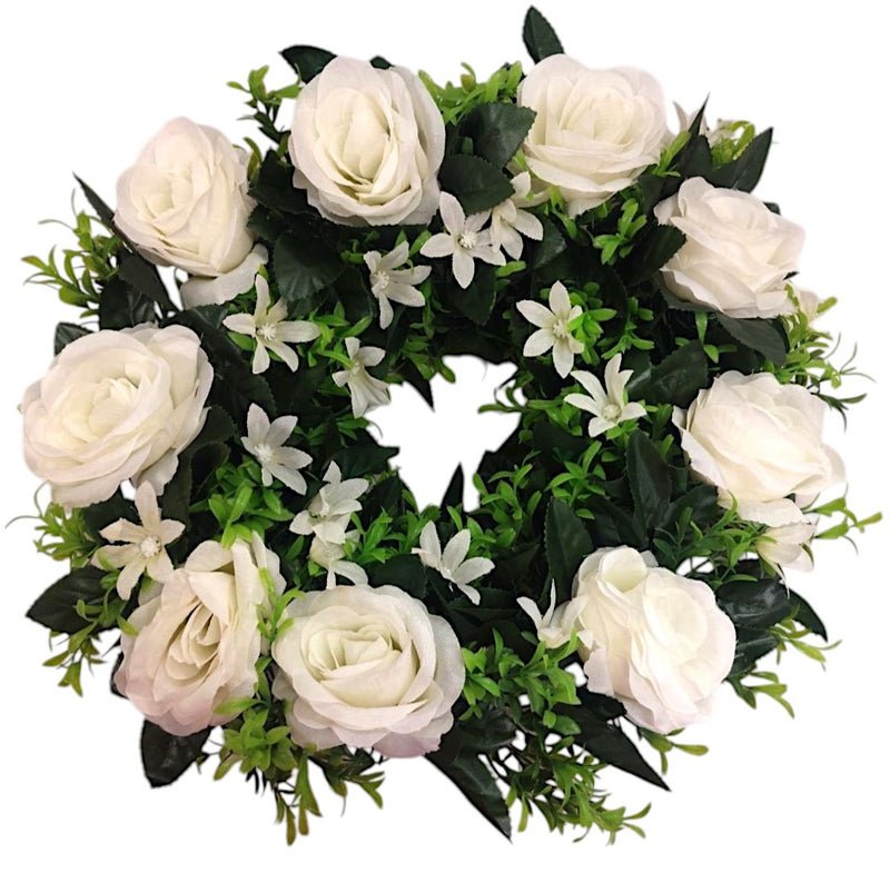 Στεφάνι Τριαντάφυλλο 40cm (THIM10029) - Λευκό