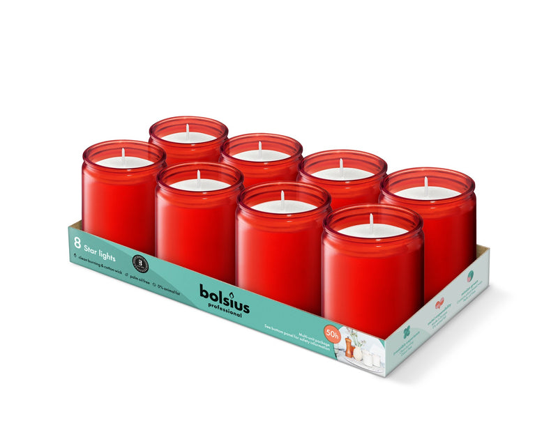 Γυάλινο Ποτήρι Bolsius 50 Ωρών Star Light - Κόκκινο (Κιβώτιο 8άδα)