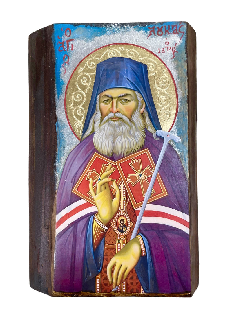 Χειροποίητη Εικόνα Ακανόνιστο Ξύλο Μεικτή Τεχνική 28x18,8cm - Άγιος Λουκάς ο Ιατρός (14)