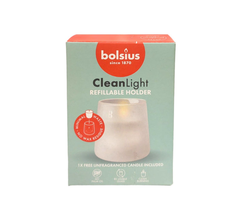 Κηροπήγιο Γυάλινο 133/124mm Bolsius CleanLight Με Κερί 20 Ωρών