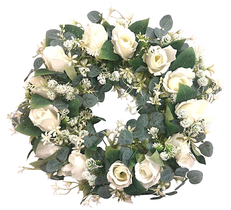 Στεφάνι Τριαντάφυλλο 45cm (ΤΗΙΜ36026) - Λευκό