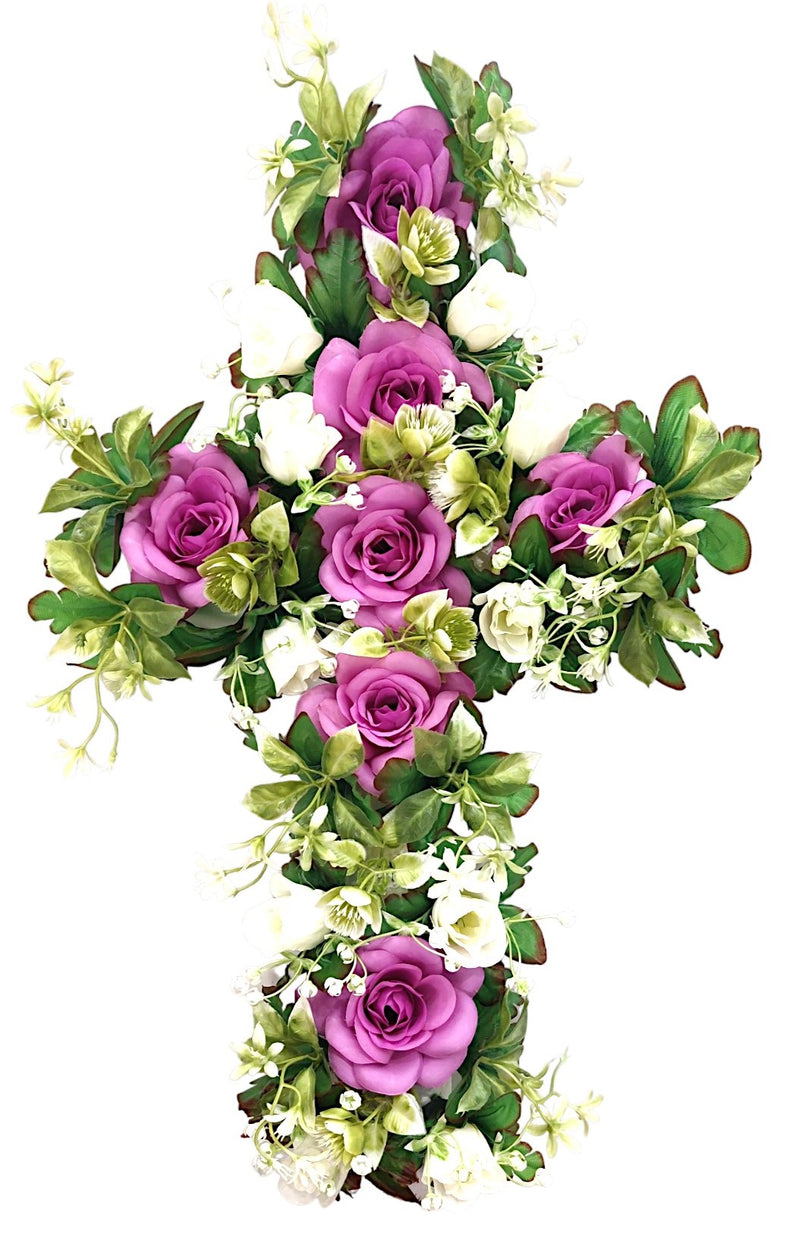 Στεφάνι Σταυρός Τριαντάφυλλο 56cm (ΤΗΙΜ36031) - Μωβ