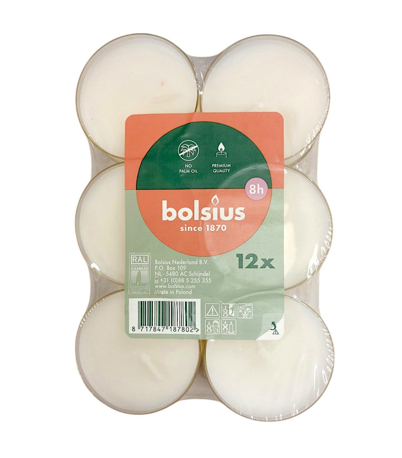 Ρεσώ 12άδα Bolsius 8 Ωρών Clear Cup - Λευκό