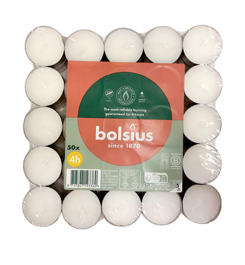 Ρεσώ 50άδα Bolsius 4 Ωρών - Λευκό (Κιβώτιο 16τμχ)