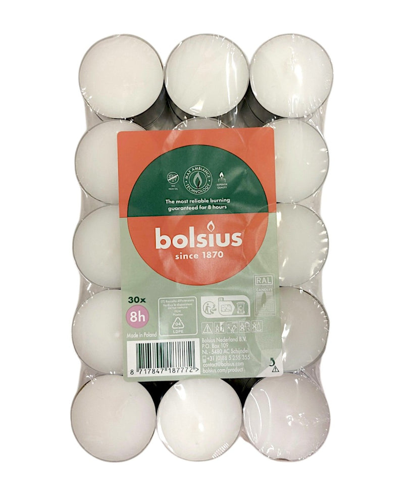 Ρεσώ 30άδα Bolsius 8 Ωρών - Λευκό (Κιβώτιο 6τμχ)