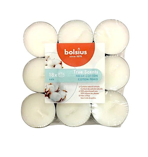 Αρωματικό Ρεσώ 4ωρών Bolsius True Scents 18άδα - Fresh Cotton Κιβώτιο 8τμχ