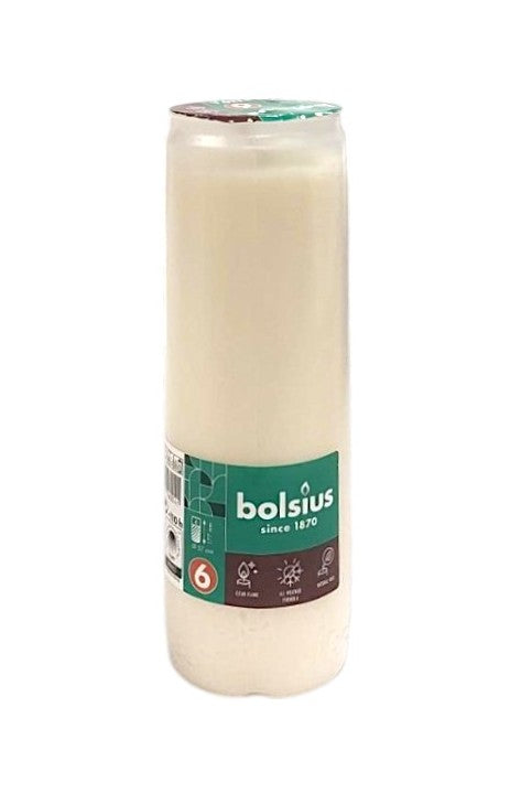 Φυτικό Κερί Διαρκείας 6 Bolsius ~110 Ωρών - Λευκό (Κιβώτιο 20τμχ)