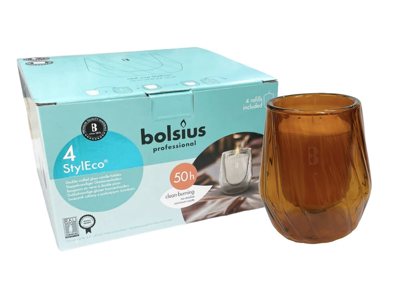 Κηροπήγιο Γυάλινο Bolsius για Κερί 111/96mm StylEco - Καφέ (Κιβώτιο 4τμχ)