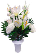 Βάζα για Μνήμα Κρίνοι με Τριαντάφυλλα και Ορχιδέες 13 Κλαδία (ΤΗΙΜ40004-13) - Λευκό