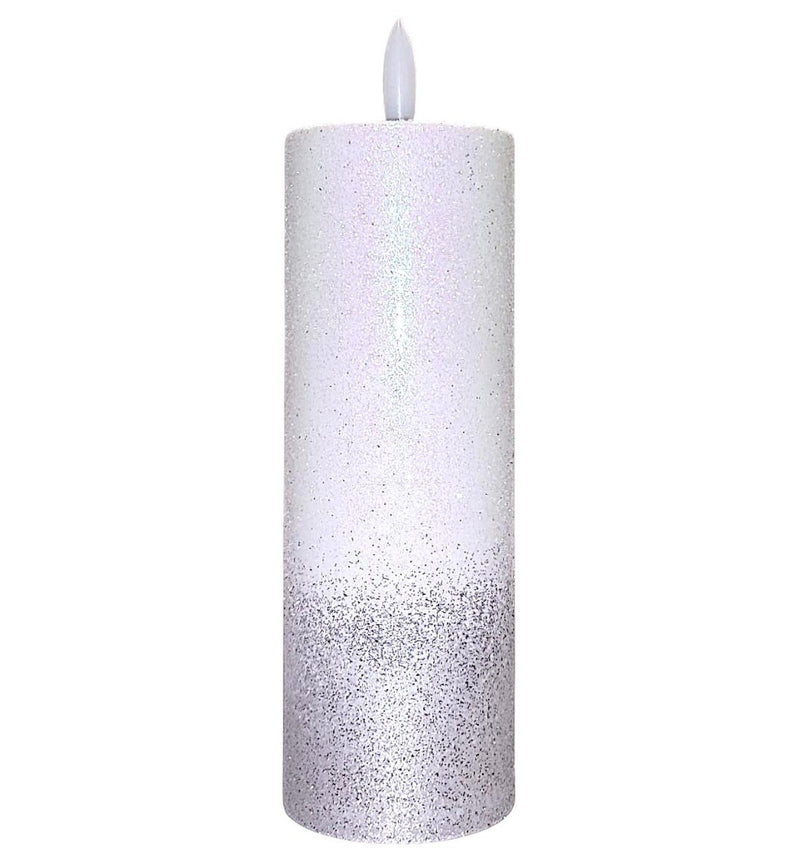 Ηλεκτρικό Κερί Κορμός SUBITO C705 με Σταθερή Φλόγα 150/50mm - Λευκό με Ασημόσκονη (THIM882)