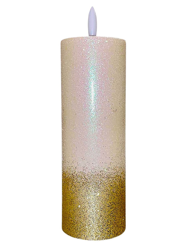 Ηλεκτρικό Κερί Κορμός SUBITO C705 με Σταθερή Φλόγα 150/50mm - Ιβουάρ με Χρυσόσκονη (THIM885)