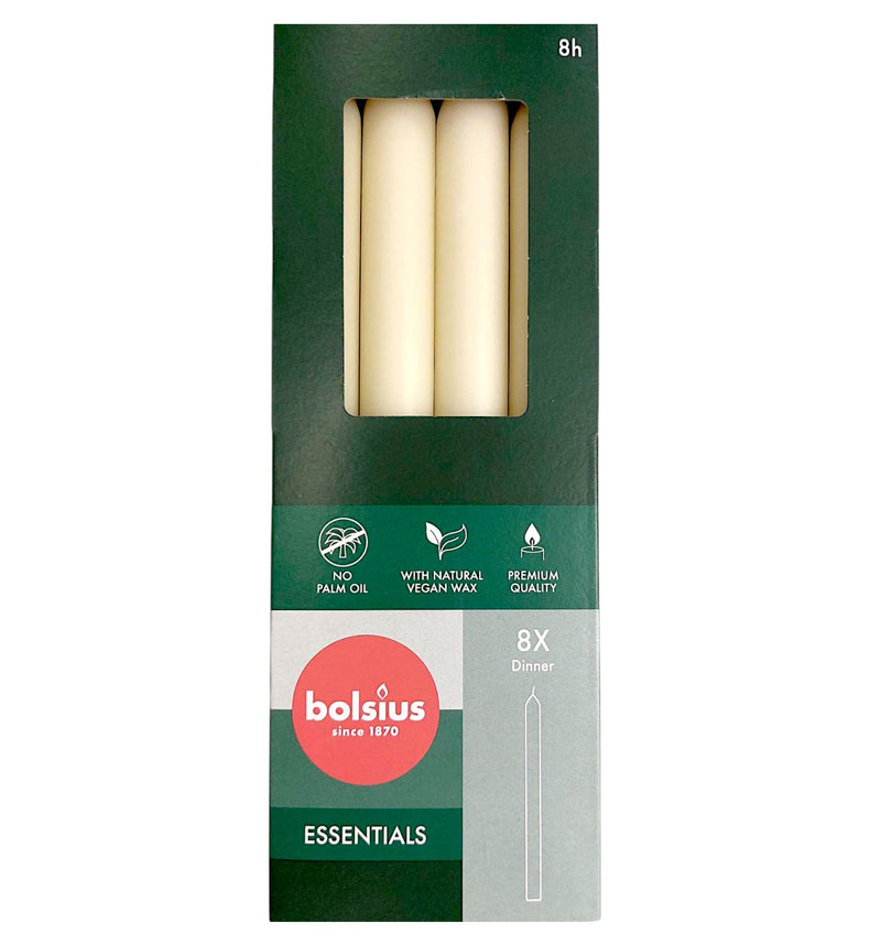 Κεριά  Κηροπηγίου με Φυσικό Vegan Κερί 230/20mm Bolsius 8άδα - Soft Pearl