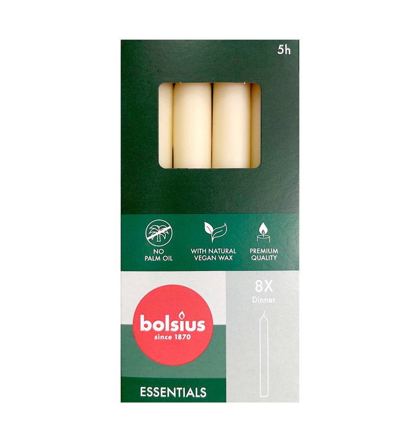 Κεριά  Κηροπηγίου με Φυσικό Vegan Κερί 170/20mm Bolsius 8άδα - Soft Pearl