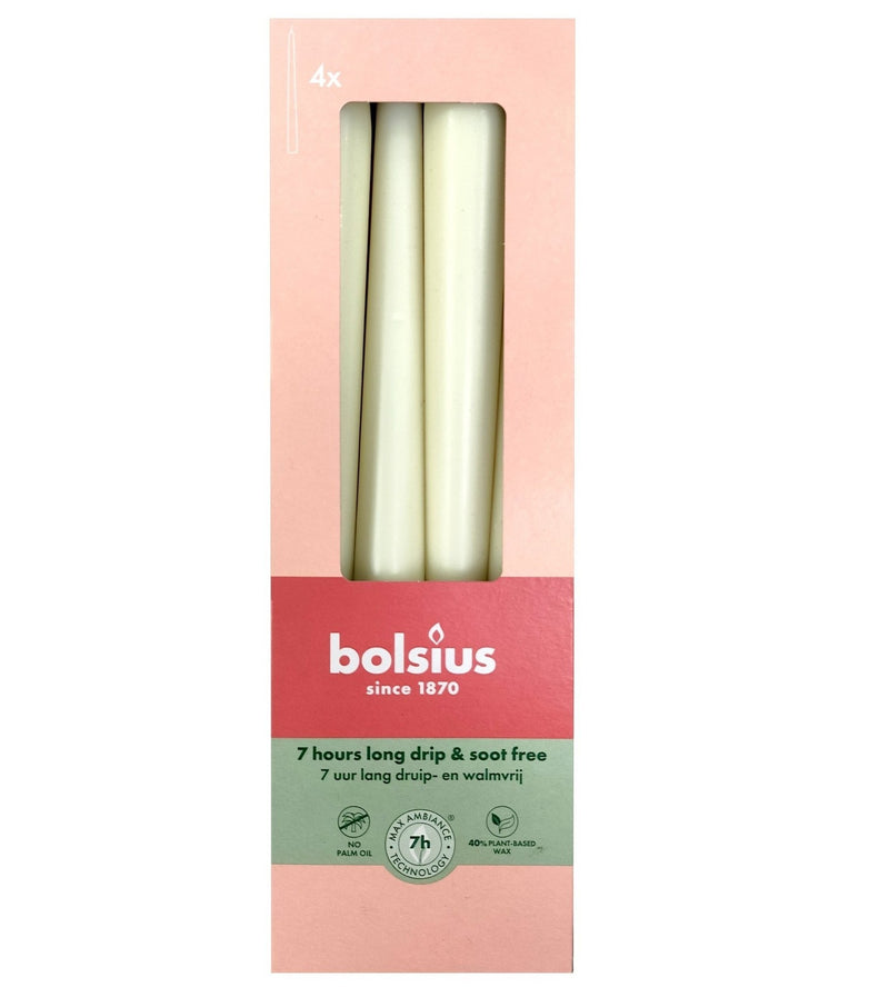 Κεριά Κωνικά Κηροπηγίου (Σπαρματσέτα) 245/24mm Bolsius 4άδα - Soft Pearl