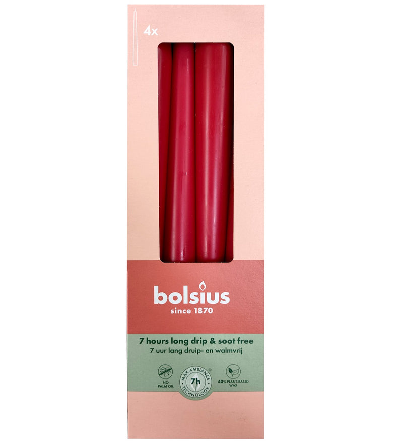 Κεριά Κωνικά Κηροπηγίου (Σπαρματσέτα) 245/24mm Bolsius 4άδα - Delicate Red