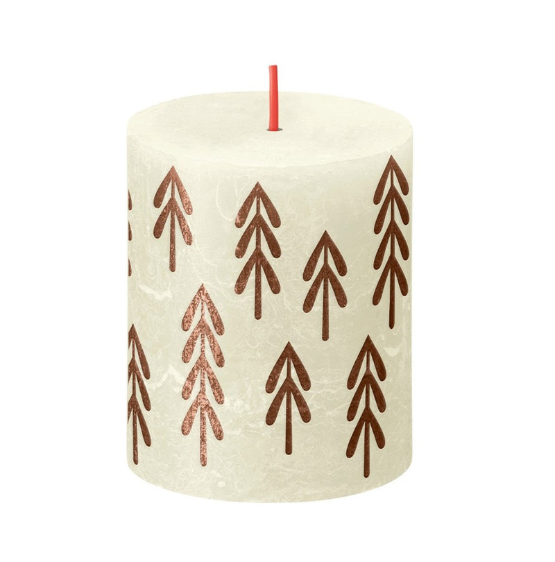Κερί Κορμός Ρουστίκ Bolsius 80/68mm Silhouette - Soft Pearl με Δεντράκια