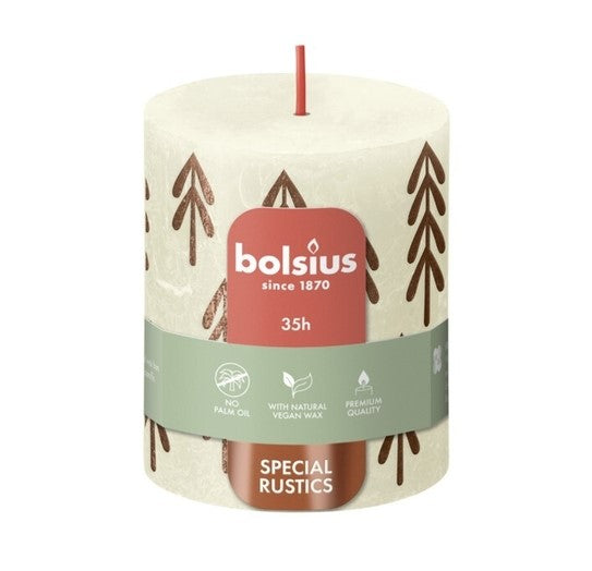 Κερί Κορμός Ρουστίκ Bolsius 80/68mm Silhouette - Soft Pearl με Δεντράκια