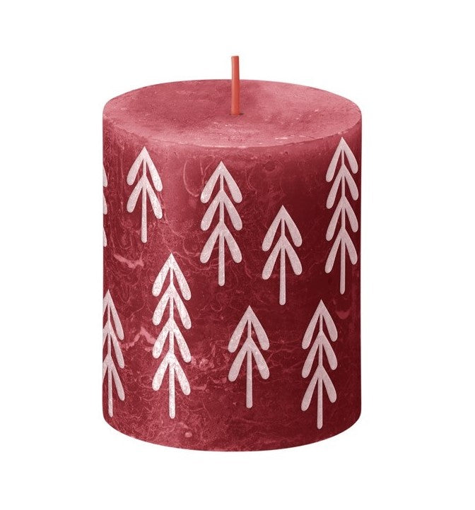 Κερί Κορμός Ρουστίκ Bolsius 80/68mm Silhouette - Delicate Red με Δεντράκια