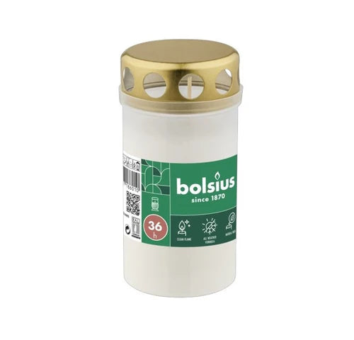 Κερί Διαρκείας Bolsius 36 Ωρών με Καπάκι - Λευκό (Κιβώτιο 20τμχ)