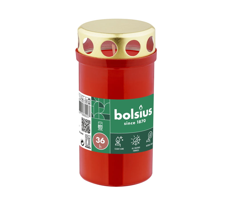 Κερί Διαρκείας Bolsius 36 Ωρών με Καπάκι - Κόκκινο (Κιβώτιο 20τμχ)
