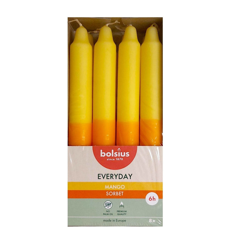 Κεριά Κηροπηγίου (Σπαρματσέτα) 180/21.3mm Bolsius Everyday Two-Tone 8άδα - Σορμπέ Μάνγκο