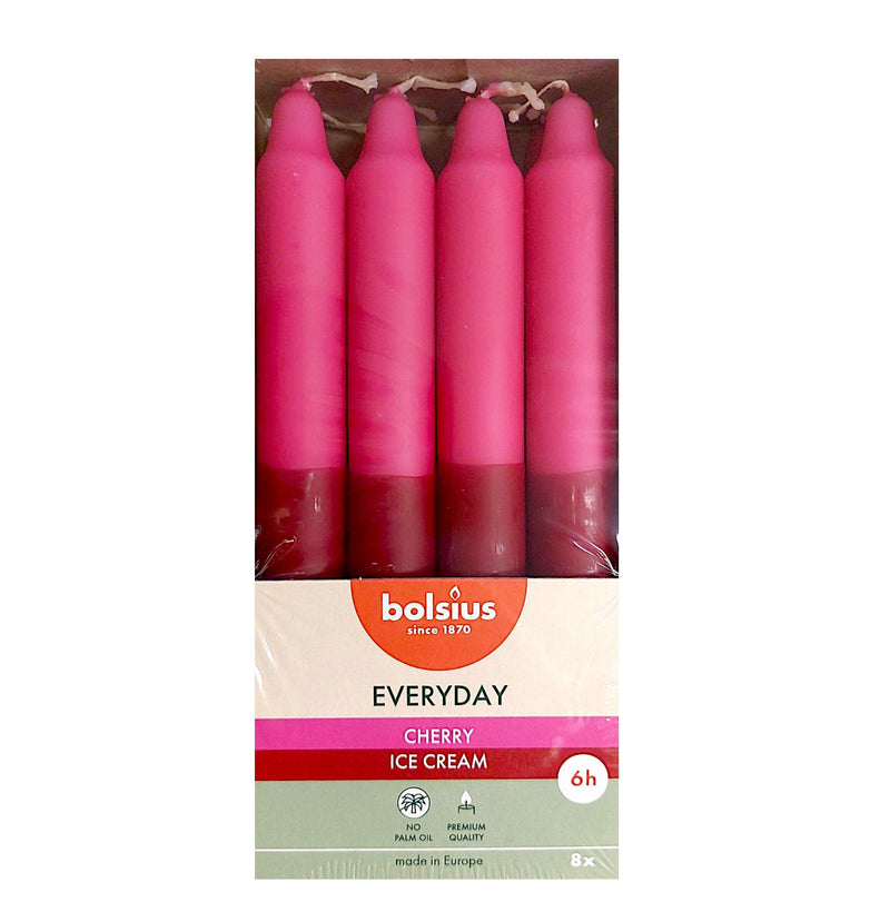Κεριά Κηροπηγίου (Σπαρματσέτα) 180/21.3mm Bolsius Everyday Two-Tone 8άδα - Παγωτό Κεράσι