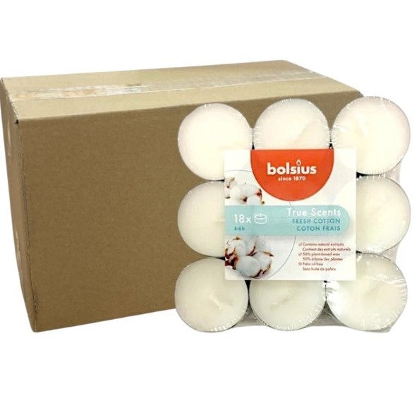 Αρωματικό Ρεσώ 4ωρών Bolsius True Scents 18άδα - Fresh Cotton Κιβώτιο 8τμχ