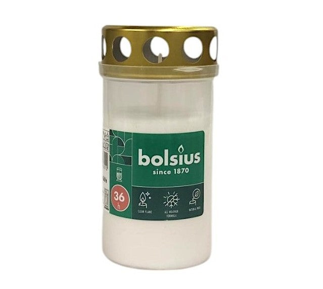 Κερί Διαρκείας Bolsius 36 Ωρών με Καπάκι - Λευκό (Κιβώτιο 20τμχ)