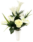 Βάζα για Μνήμα Κρίνοι με Τριαντάφυλλα και Μαργαρίτες 16 Κλαδία (ΤΗΙΜ12216-16) - Λευκό