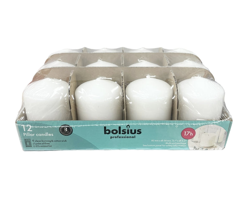 Κερί Κορμός Bolsius 80/58mm - Λευκό (Κιβώτιο 12άδα)
