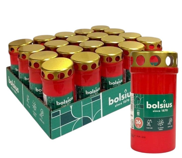 Κερί Διαρκείας Bolsius 36 Ωρών με Καπάκι - Κόκκινο (Κιβώτιο 20τμχ)