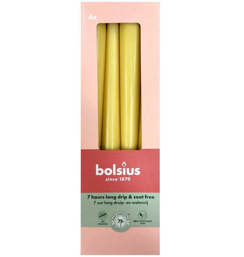 Κεριά Κωνικά Κηροπηγίου (Σπαρματσέτα) 245/24mm Bolsius 4άδα - Sunny Yellow
