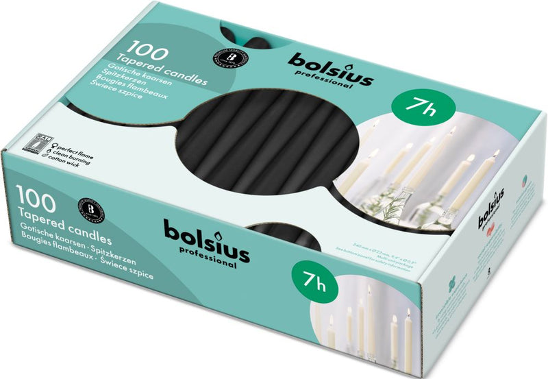 Κεριά Κωνικά Κηροπηγίου (Σπαρματσέτα) 245/24mm Bolsius - Μαύρο