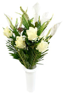Βάζα για Μνήμα Κρίνοι με Τριαντάφυλλα 20 Κλαδιά (ΤΗΙΜ12143-20) - Λευκό
