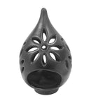 Κεραμικό Υαλόμενο Κηροπήγιο για Ρεσώ Σταγόνα με Λουλούδι - Μαύρο