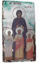 Εικόνα Χειροποίητη Ακανόνιστο ξύλο Μεικτή τεχνική-Αγία Σοφία και οι Κόρες της Αγάπη, Πίστη, Ελπίδα