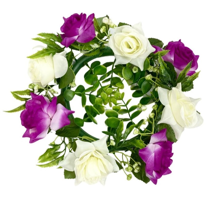 Στεφάνι Τριαντάφυλλο 28cm (ΤΗΙΜ34004) - Μωβ με Λευκό