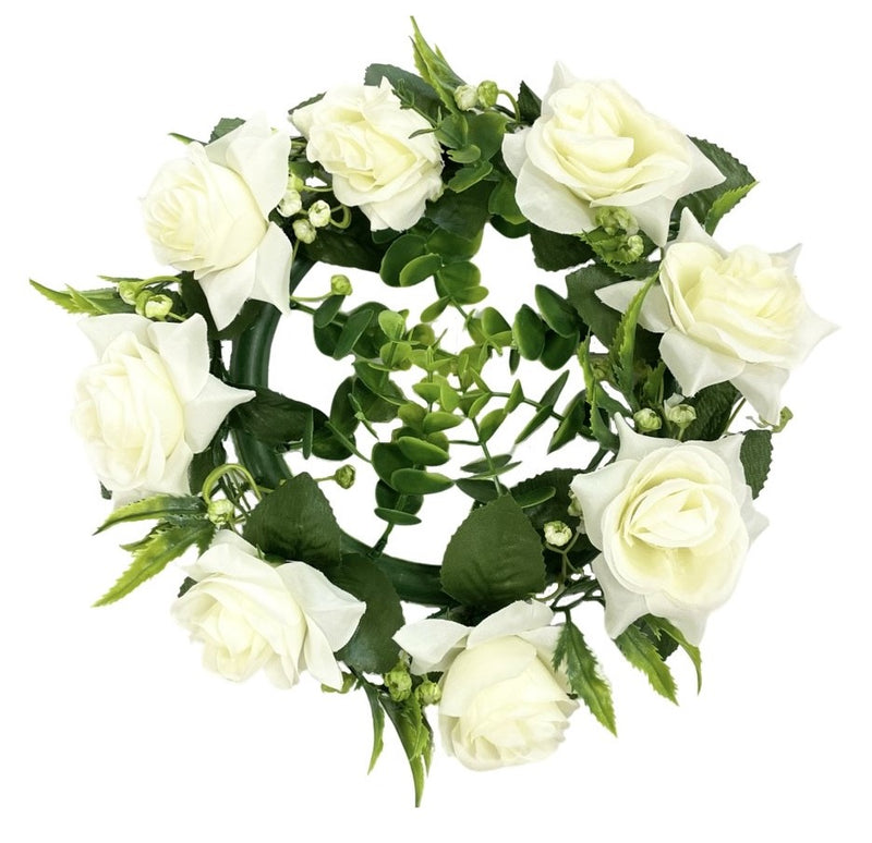 Στεφάνι Τριαντάφυλλο 28cm (ΤΗΙΜ34004) - Λευκό