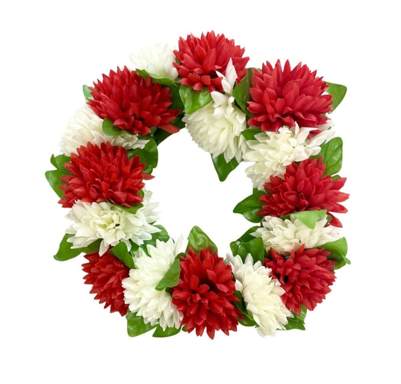 Στεφάνι Xρυσάνθεμο 28cm (ΤΗΙΜ36003) - Κόκκινο με Λευκό