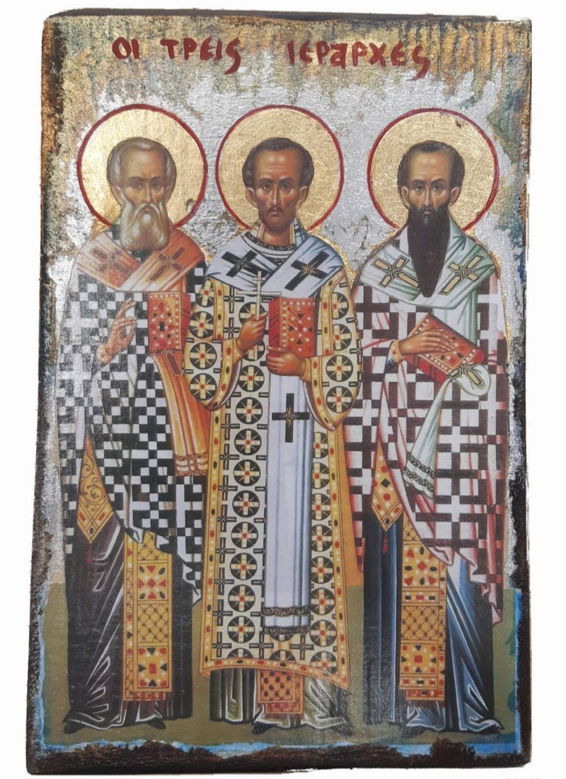 Εικόνα Χειροποίητη Ακανόνιστο ξύλο Μεικτή τεχνική-Τριών Ιεραρχών