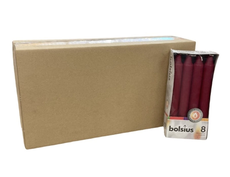 Κεριά Κηροπηγίου (Σπαρματσέτα) 180/21.3mm Bolsius 8άδα - Μπορντώ (Κιβώτιο 8τμχ)