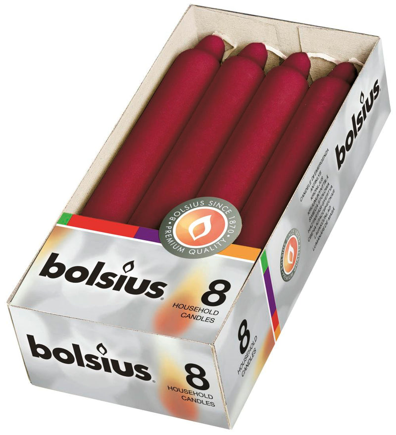 Κεριά Κηροπηγίου (Σπαρματσέτα) 180/21.3mm Bolsius 8άδα - Μπορντώ (Κιβώτιο 8τμχ)