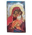 Εικόνα Χειροποίητη Ακανόνιστο ξύλο Μεικτή τεχνική-Παναγία Γλυκοφιλούσα
